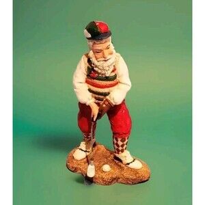 Golfer Santa Claus Chipping Figurine In The Sand W/ Golf Xmas Outfit, VTG 1996